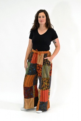 Wide leg mushroom patchwork trousers with pockets