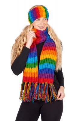 Long rainbow wool scarf