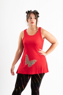 Red sleeveless top with butterfly detail