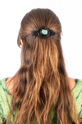 Artisan swirly hair clip with amazonite