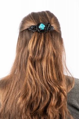 Artisan swirly hair clip with turquoise
