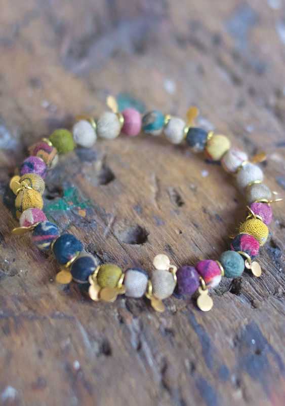 Elasticated Recycled Fabric Bead Bracelet