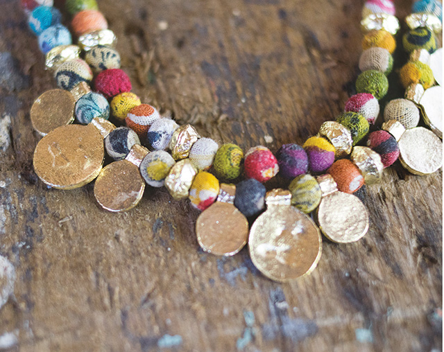 Recycled Fabric Beads and Disc Charms necklace