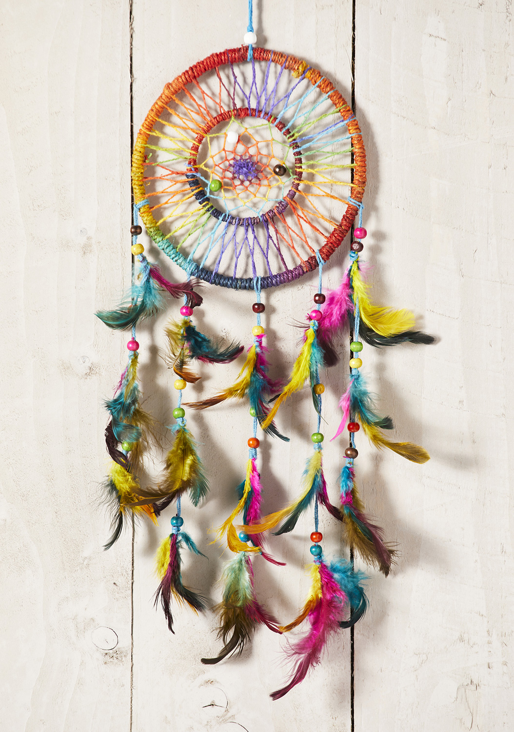 Double ring large rainbow hemp dreamcatcher