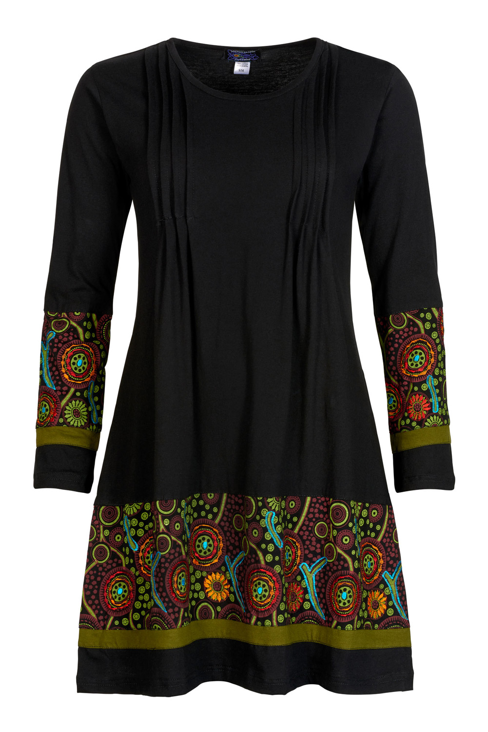Black long sleeve dress with colourful trim