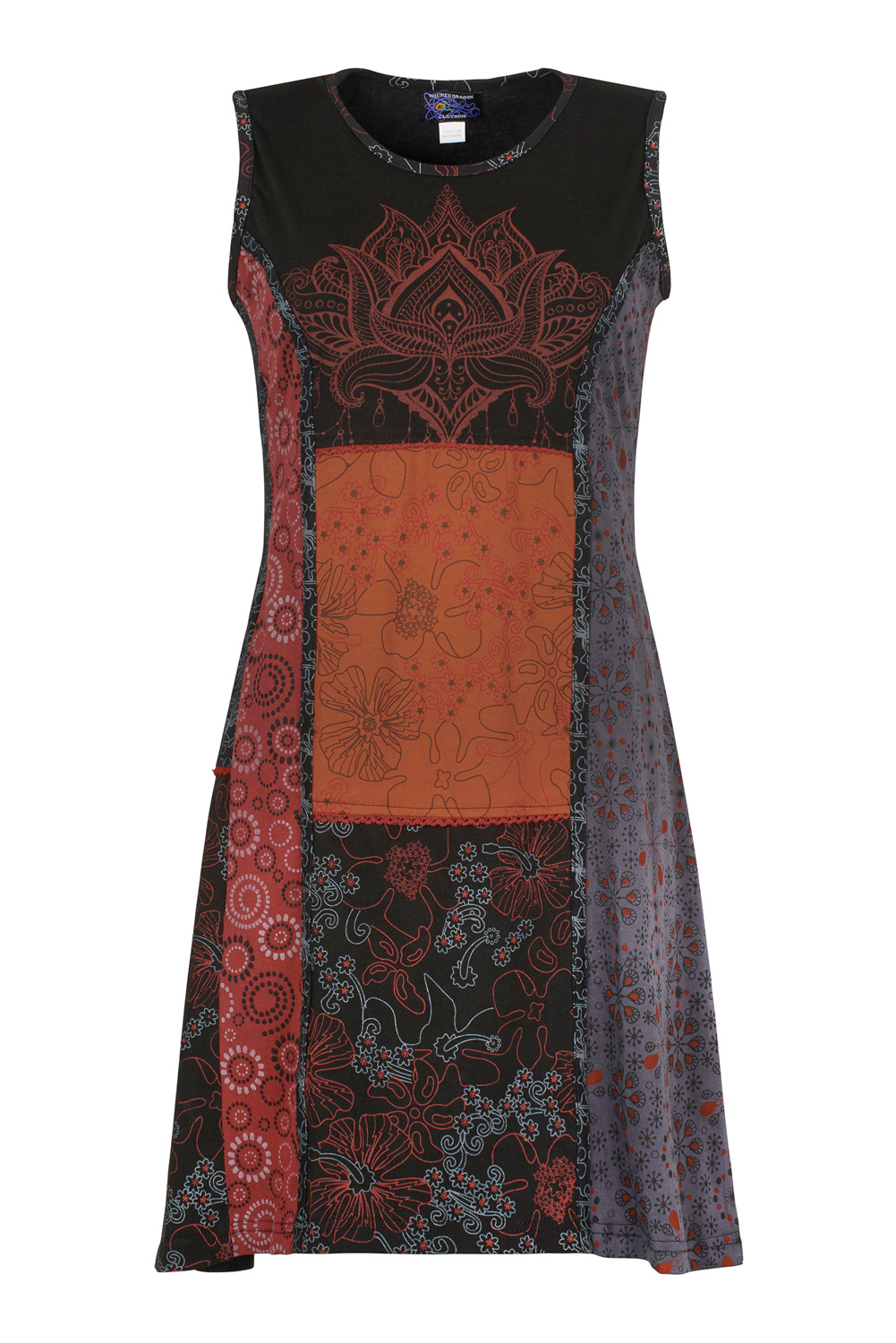 Lotus print patchwork dress