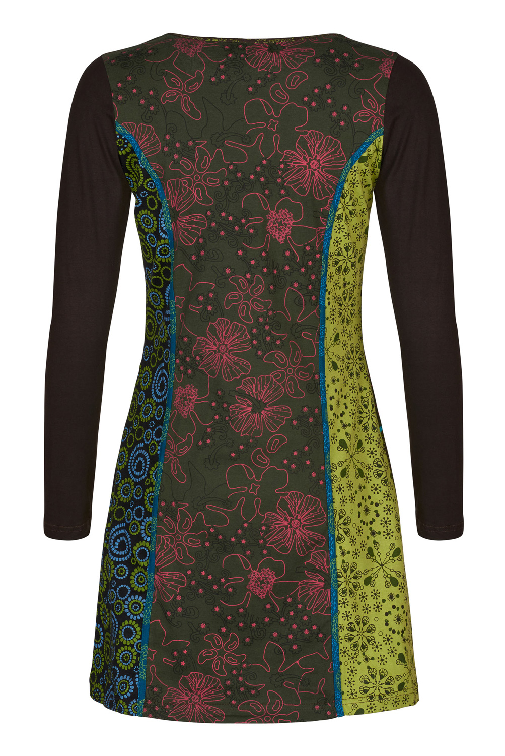 Wicked Dragon Clothing - Lotus print long sleeve patchwork dress