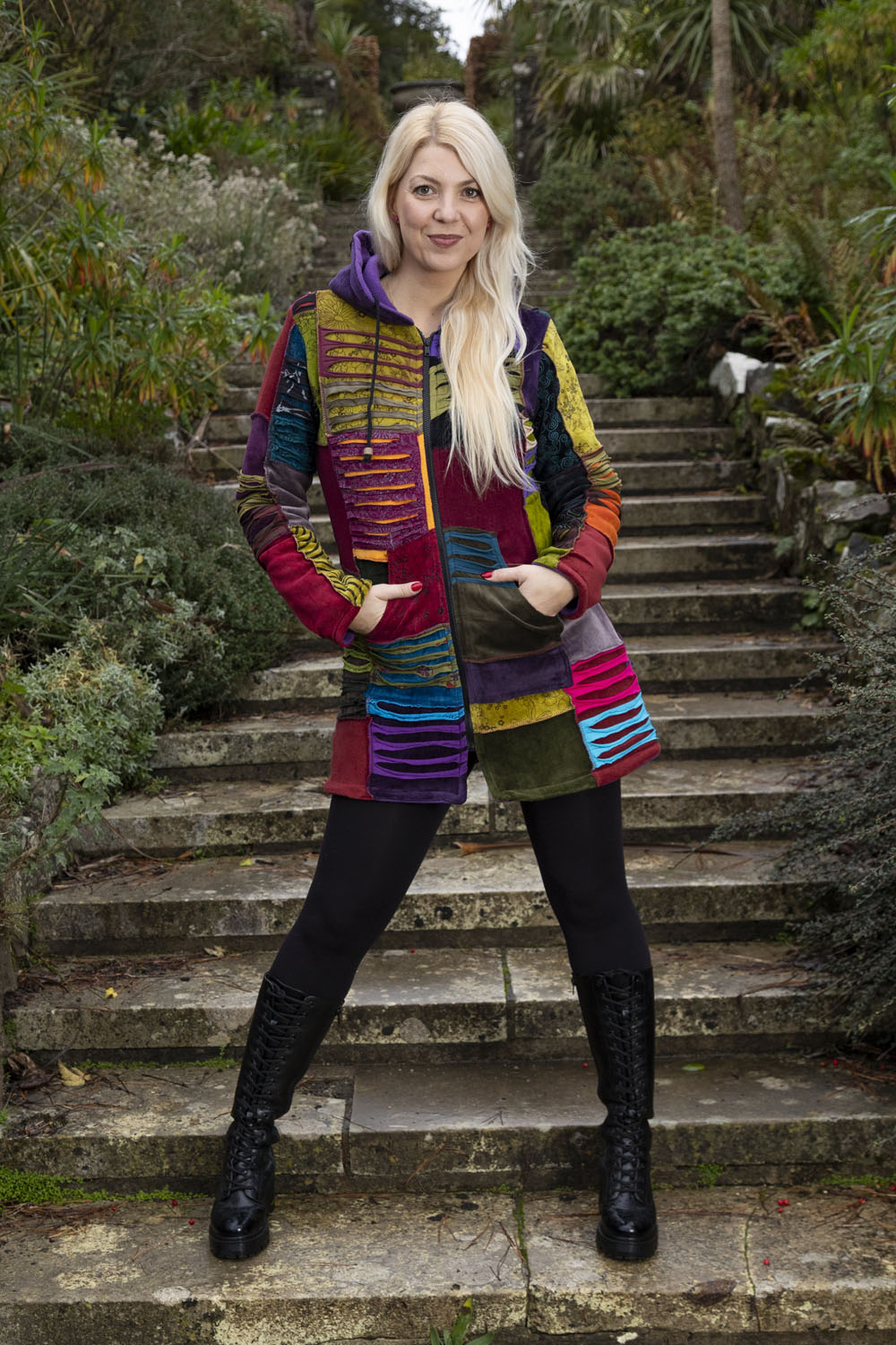 XXLサイズ PATCHWORK STRIPE PRACTICE JACKET Wicked Dragon Clothing - Fleece Lined Velvet Patchwork Jacket
