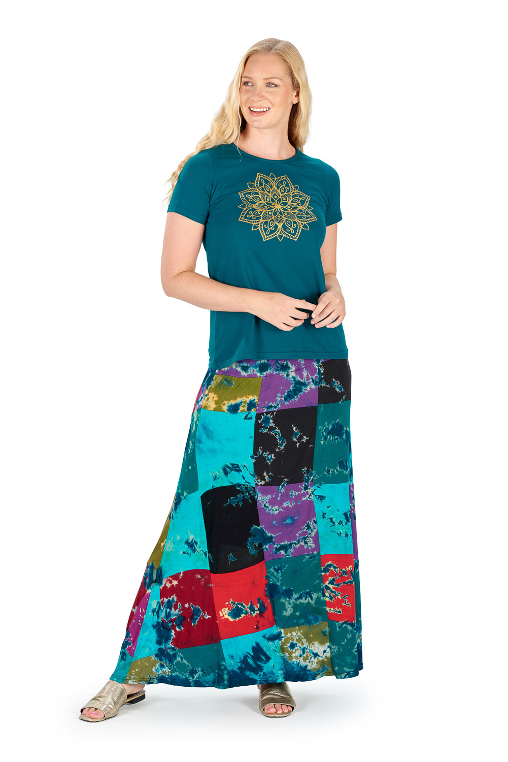 Wicked Dragon Clothing Patchwork tie dye maxi skirt