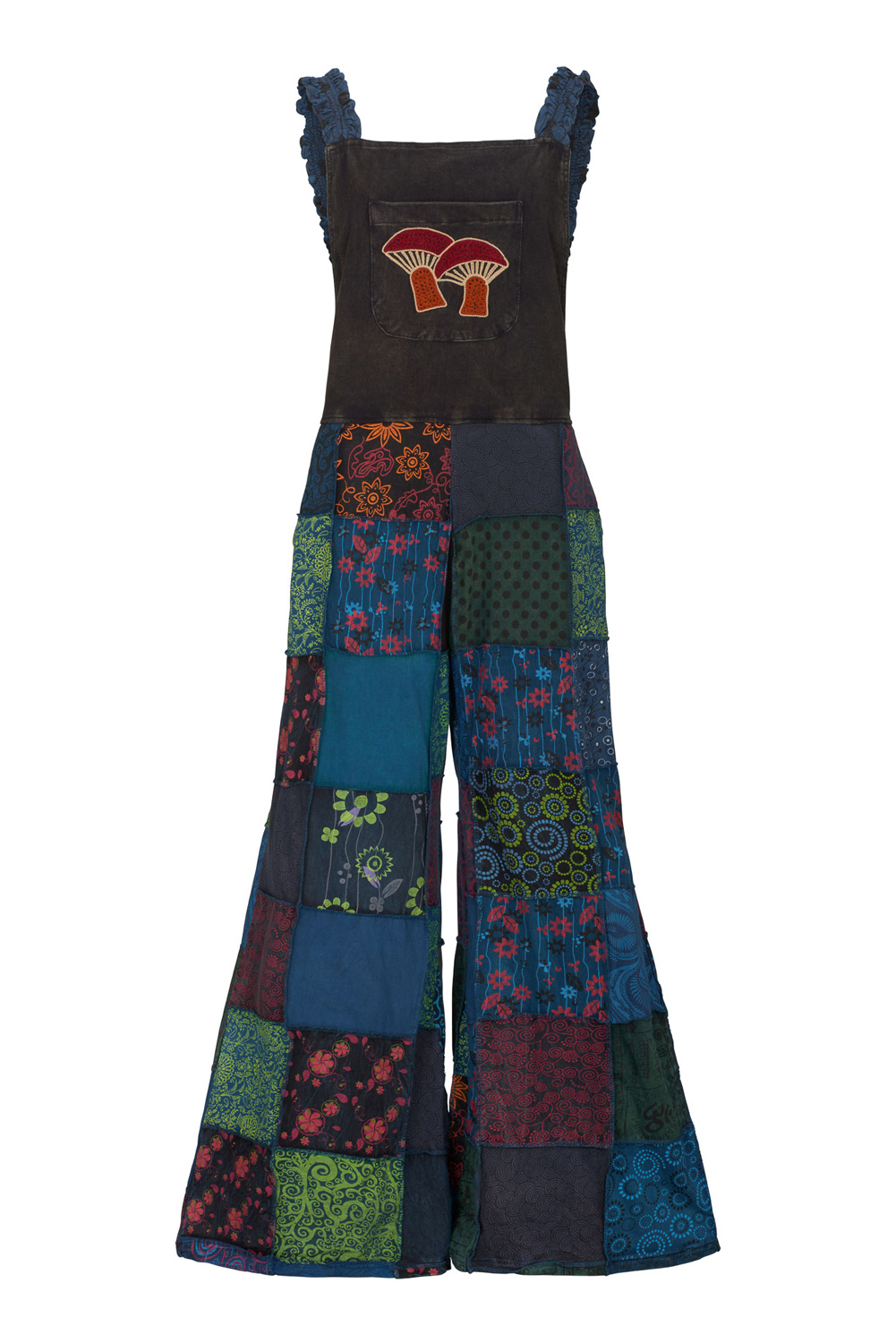 Wicked Dragon Clothing Flared patchwork mushroom dungarees