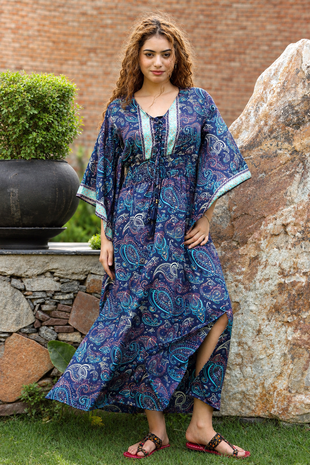 Wicked Dragon Clothing - Sofia Navy Kaftan Dress | Navy Paisley