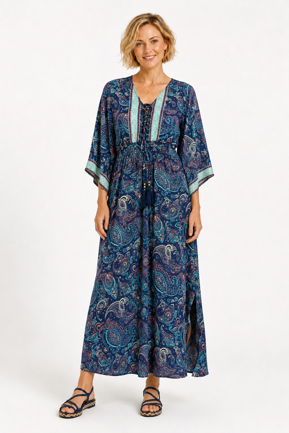 Wicked Dragon Clothing - Sofia Navy Kaftan Dress | Navy Paisley