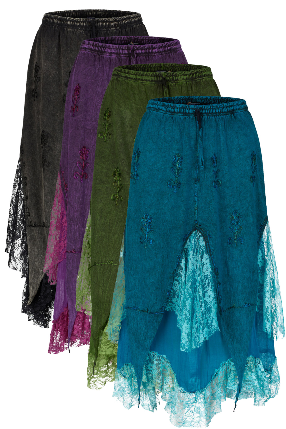 【COLOR iN ID】Hippie lace skirt y2k Printed Green Midi Skirts Retro Kawaii Lace Up Long