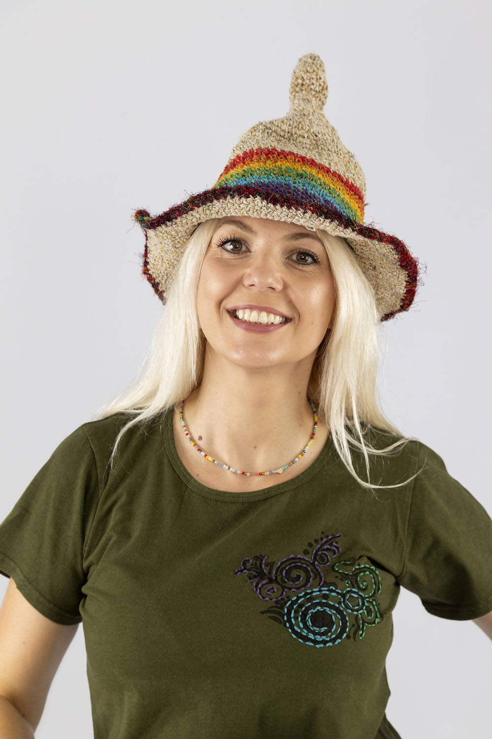 Wicked Dragon Clothing - Hemp rainbow wire brim pointed hat