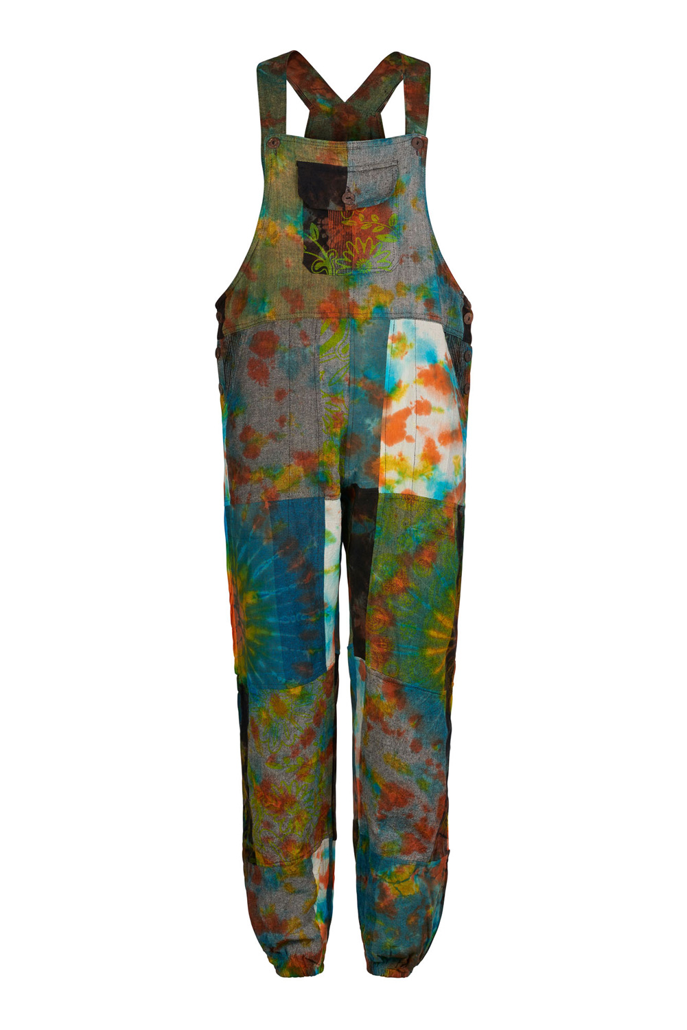 Wicked Dragon Clothing - Hippie tie dye patchwork dungarees