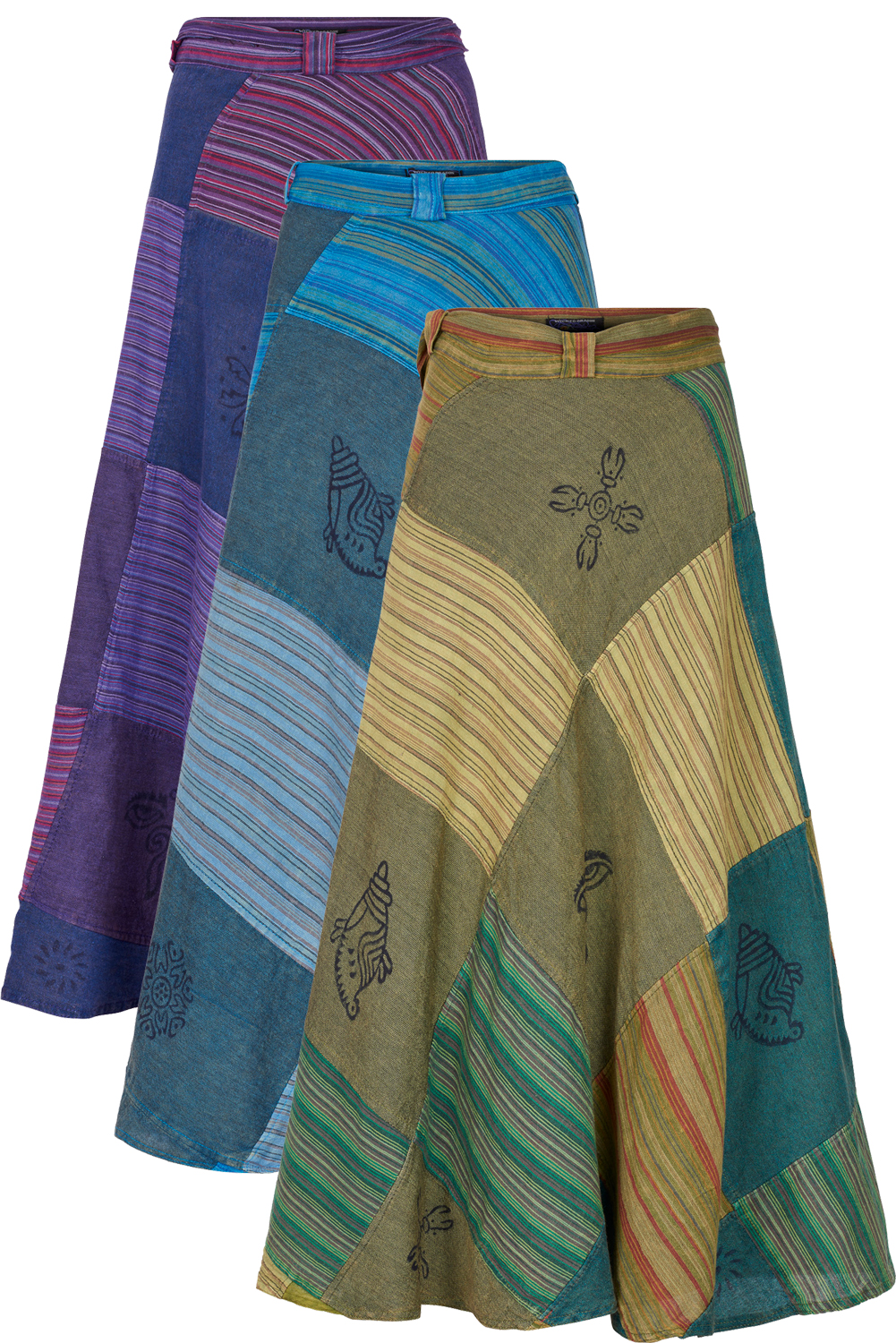 Long patchwork wraparound skirt