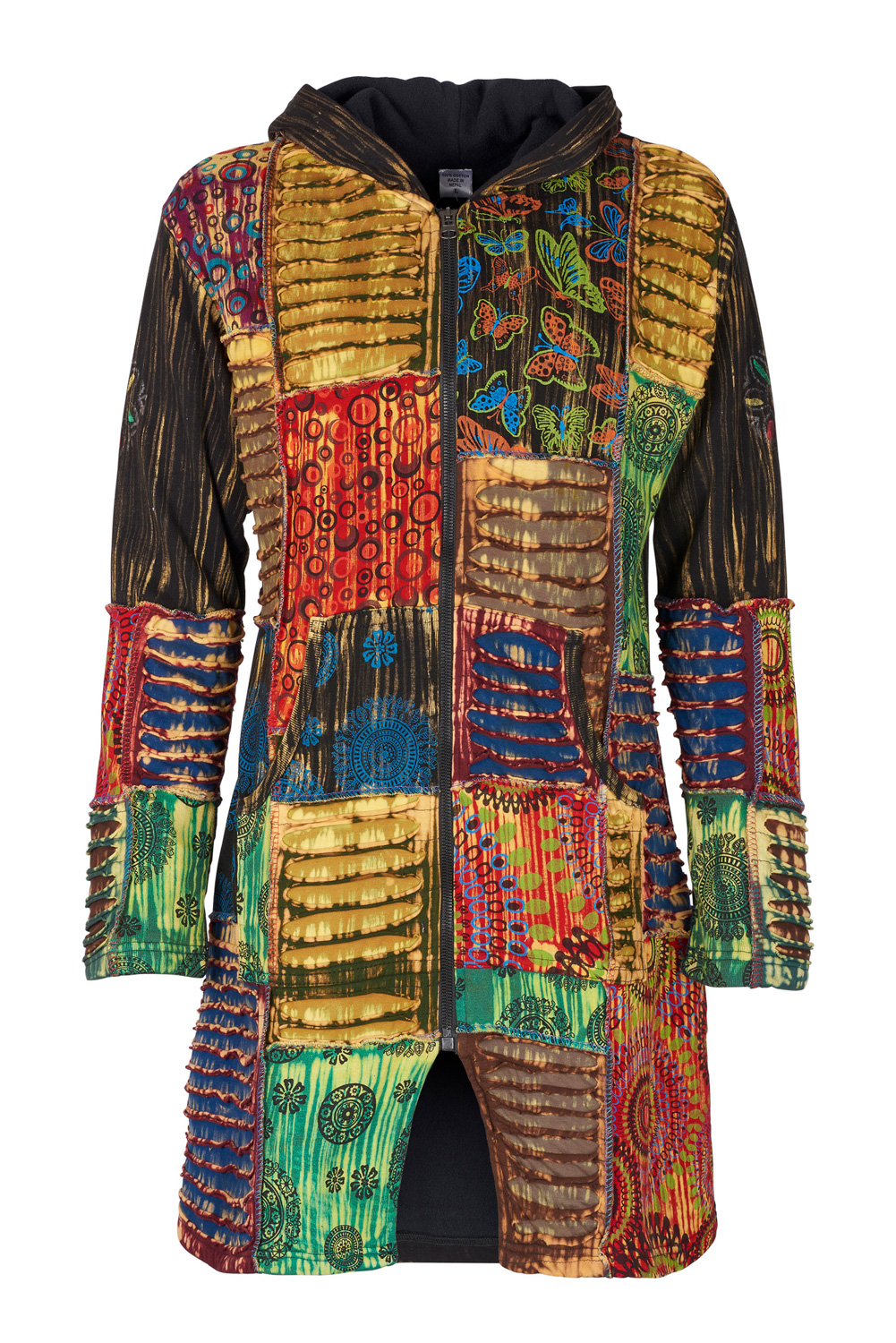 Long fleece lined patchwork jacket