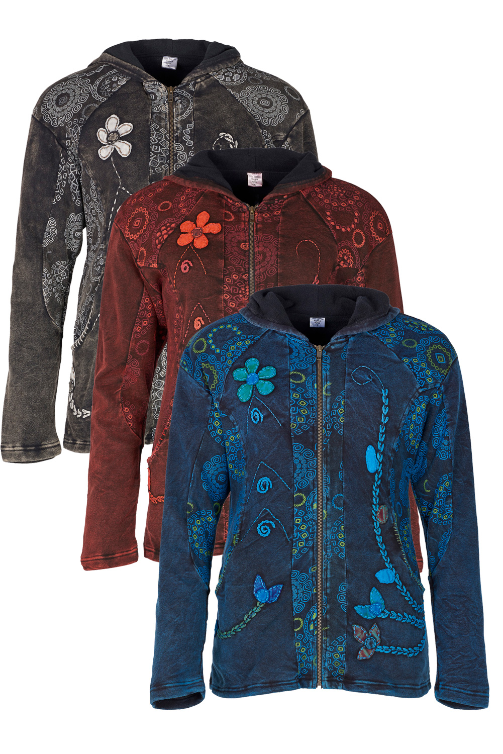 Fleece lined hooded jacket with applique