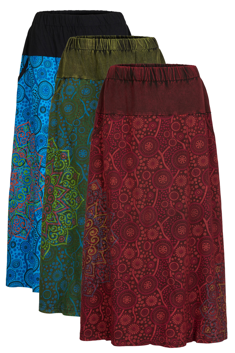 Mandala print long skirt with pockets