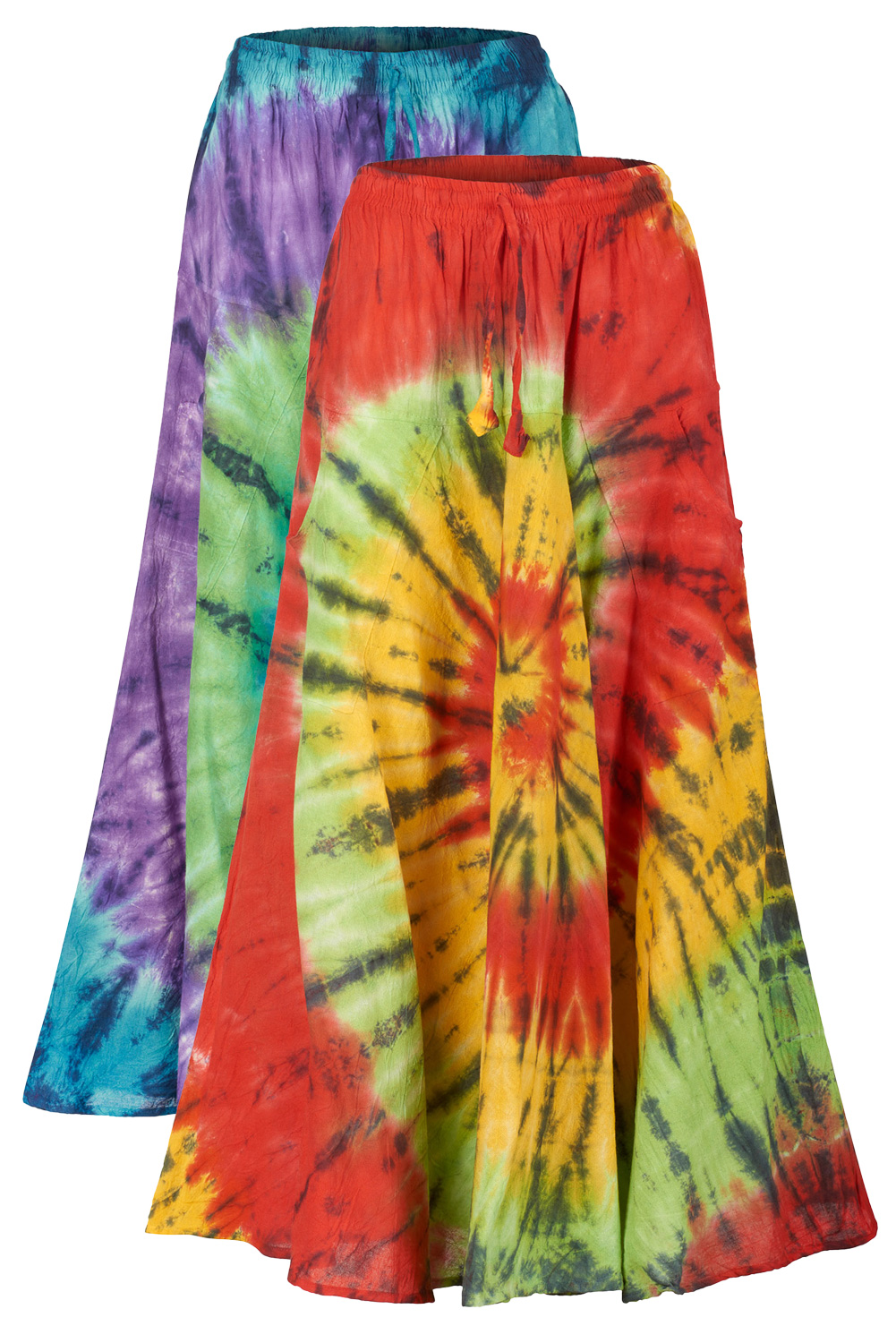Multicolour tie dye flared hippie skirt