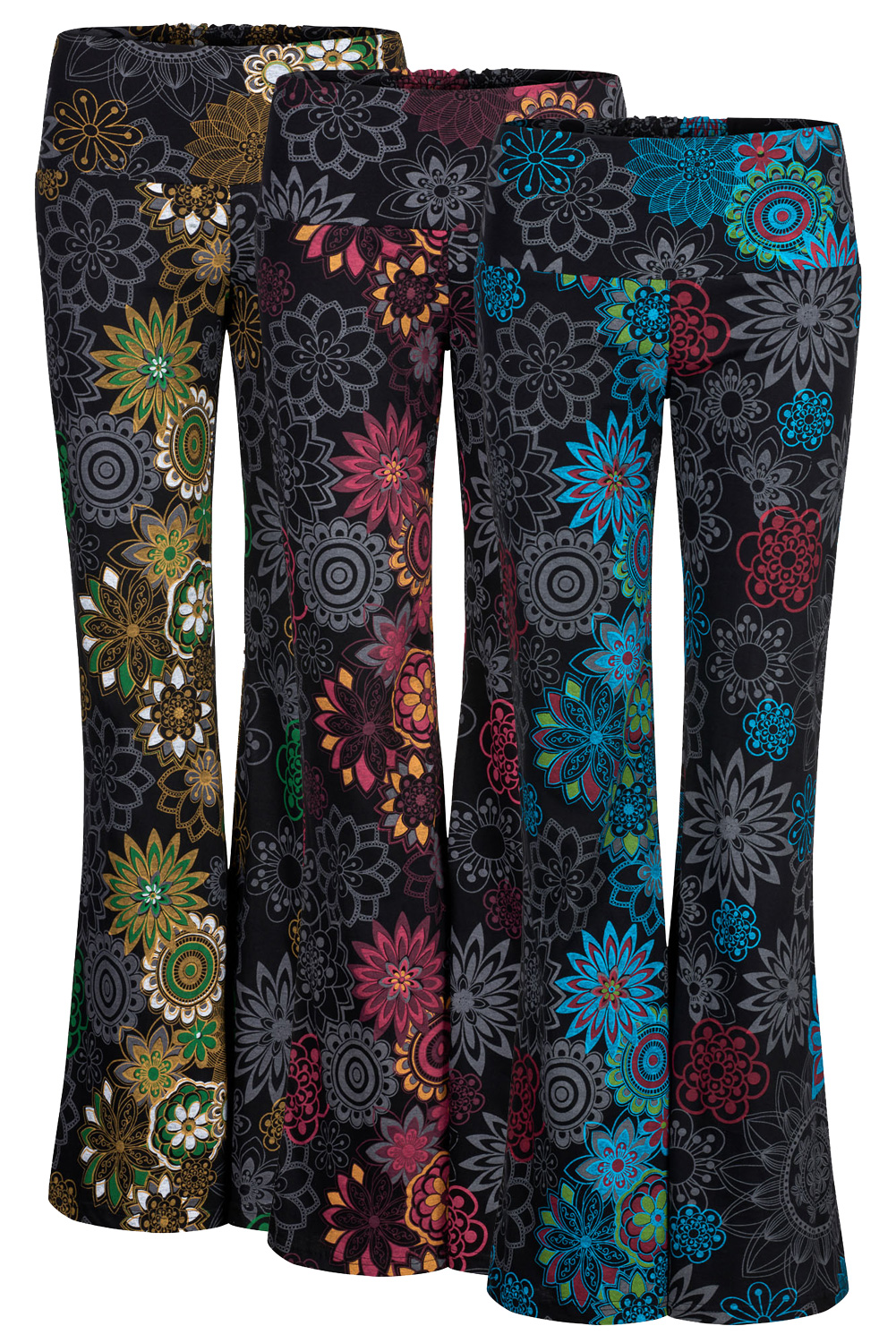Flower print long flared trousers
