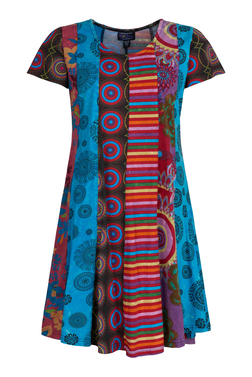 Patchwork flared dress with sleeves