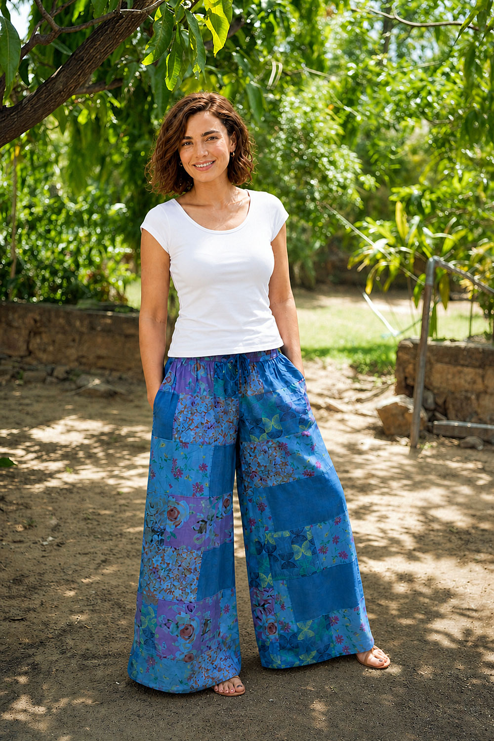 Wicked Dragon Clothing - Waterlily flared patchwork trousers with