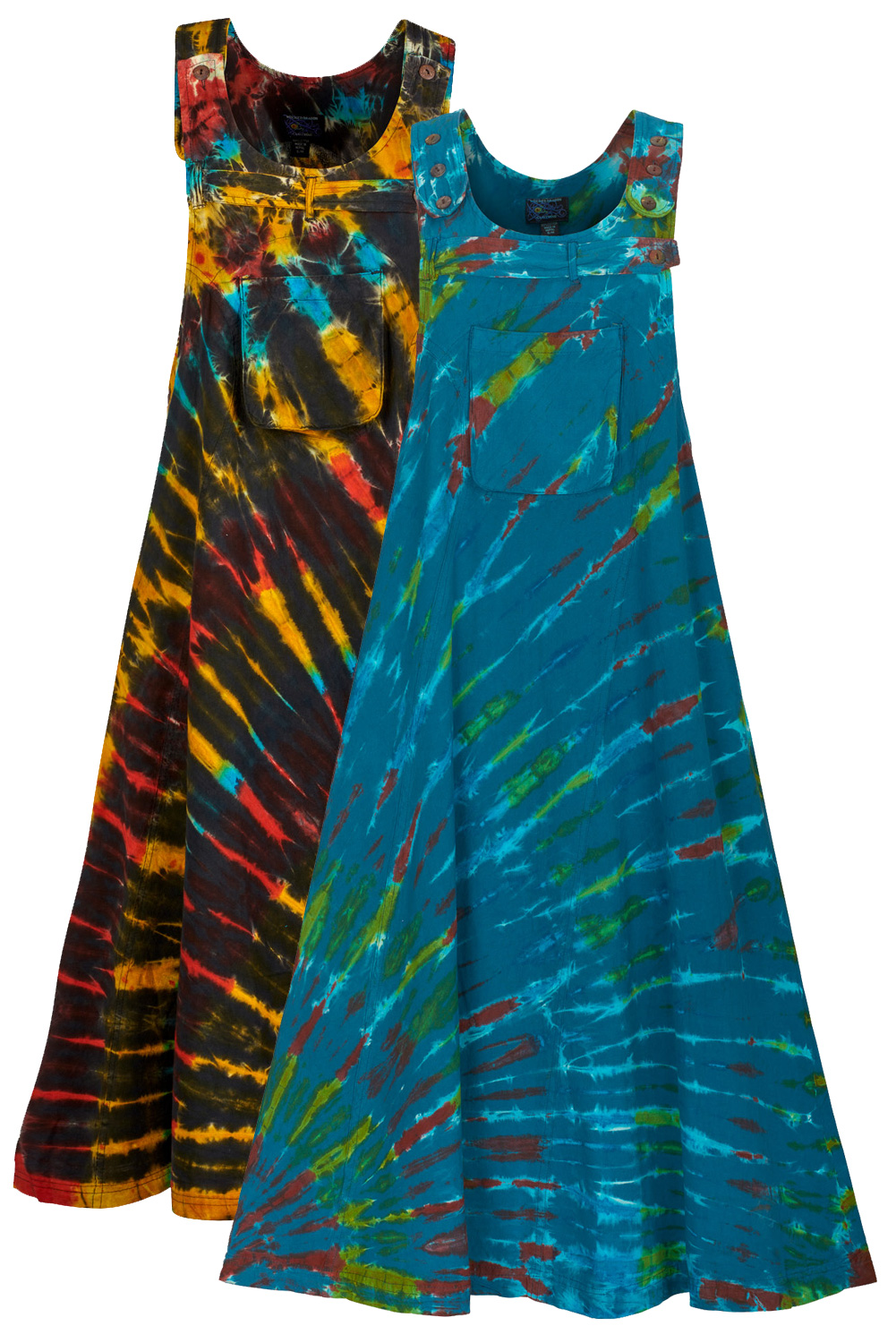 Long tie dye pinafore dress