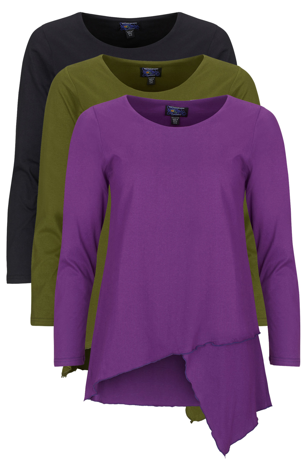 Long sleeve top with asymmetric hem