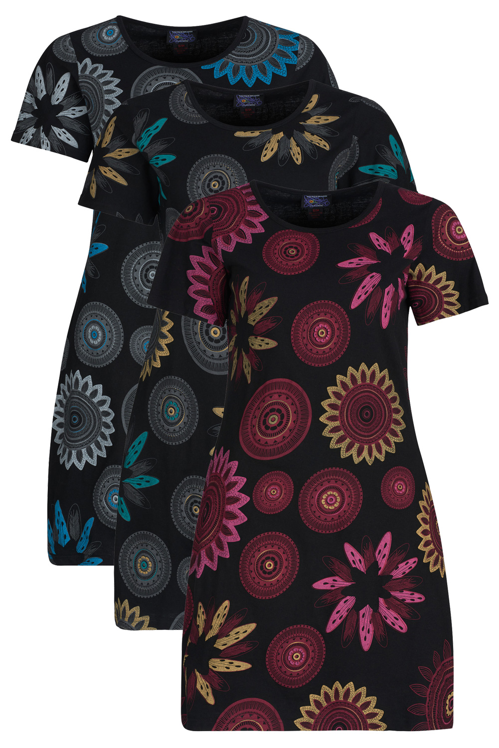 Mandala flower short sleeve dress with pockets