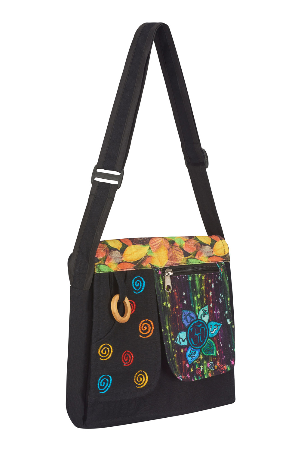 Swirly chakra shoulder bag Leaves design