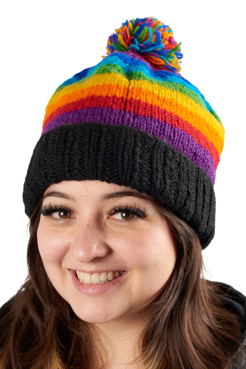 Rainbow wool hippie bobble hat