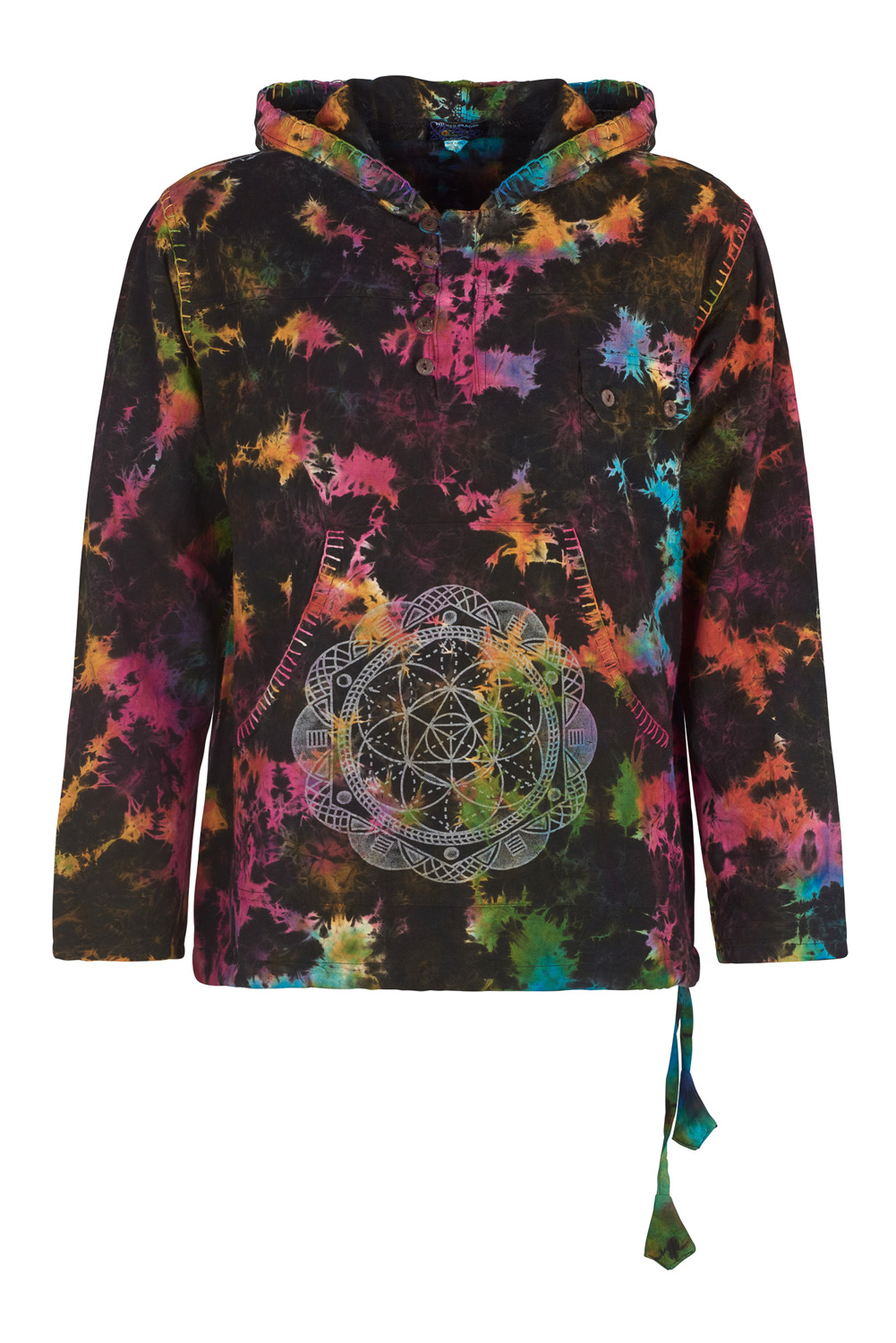 Tie dye mandala print hooded top