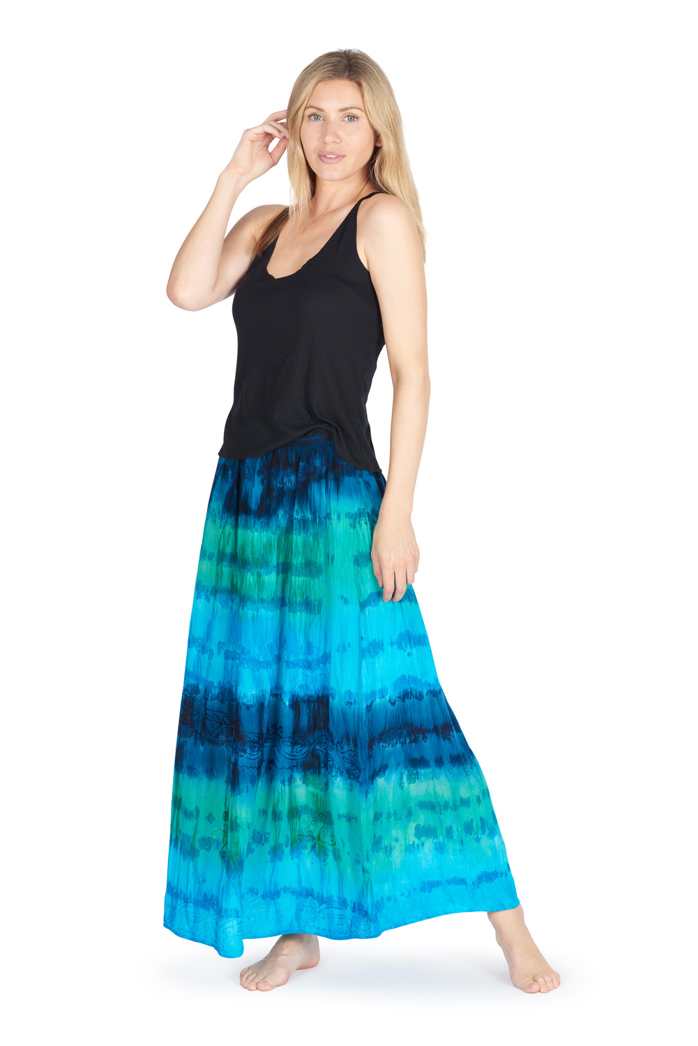 Long tie dye skirt with embroidery